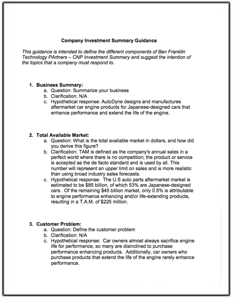 2-Page Investment-Summary-Guidance